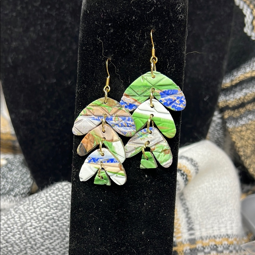 Green and Blue Leaf Cascade Earrings